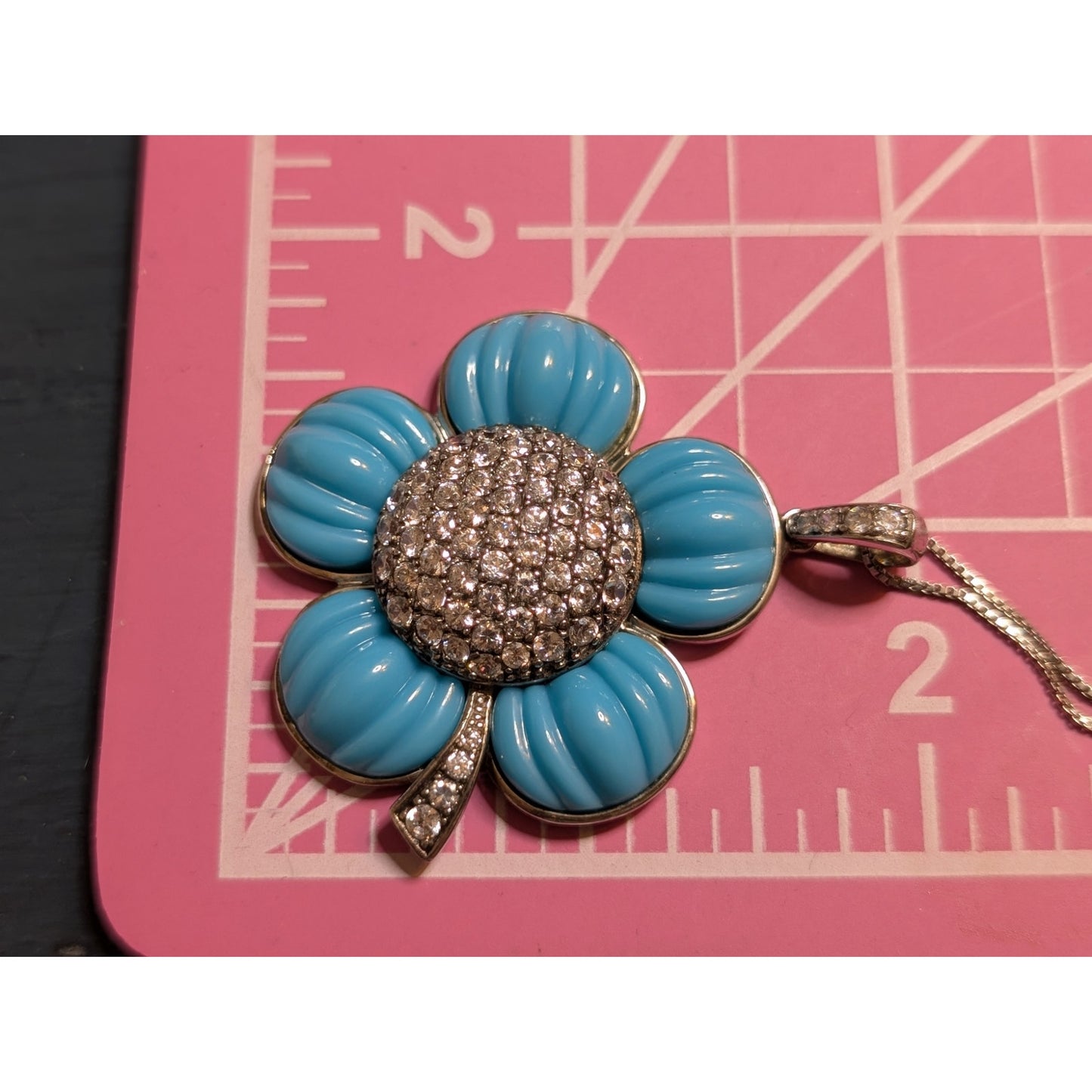 ROSS-SIMONS 925 Simulated Italian Turquoise CZ Flower Pendant Chain Necklace