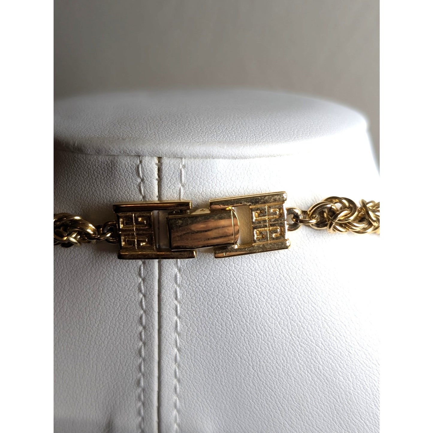 Vintage 24" Givenchy Gold Tone Byzantine Chain Fold Over Double G Clasp Necklace