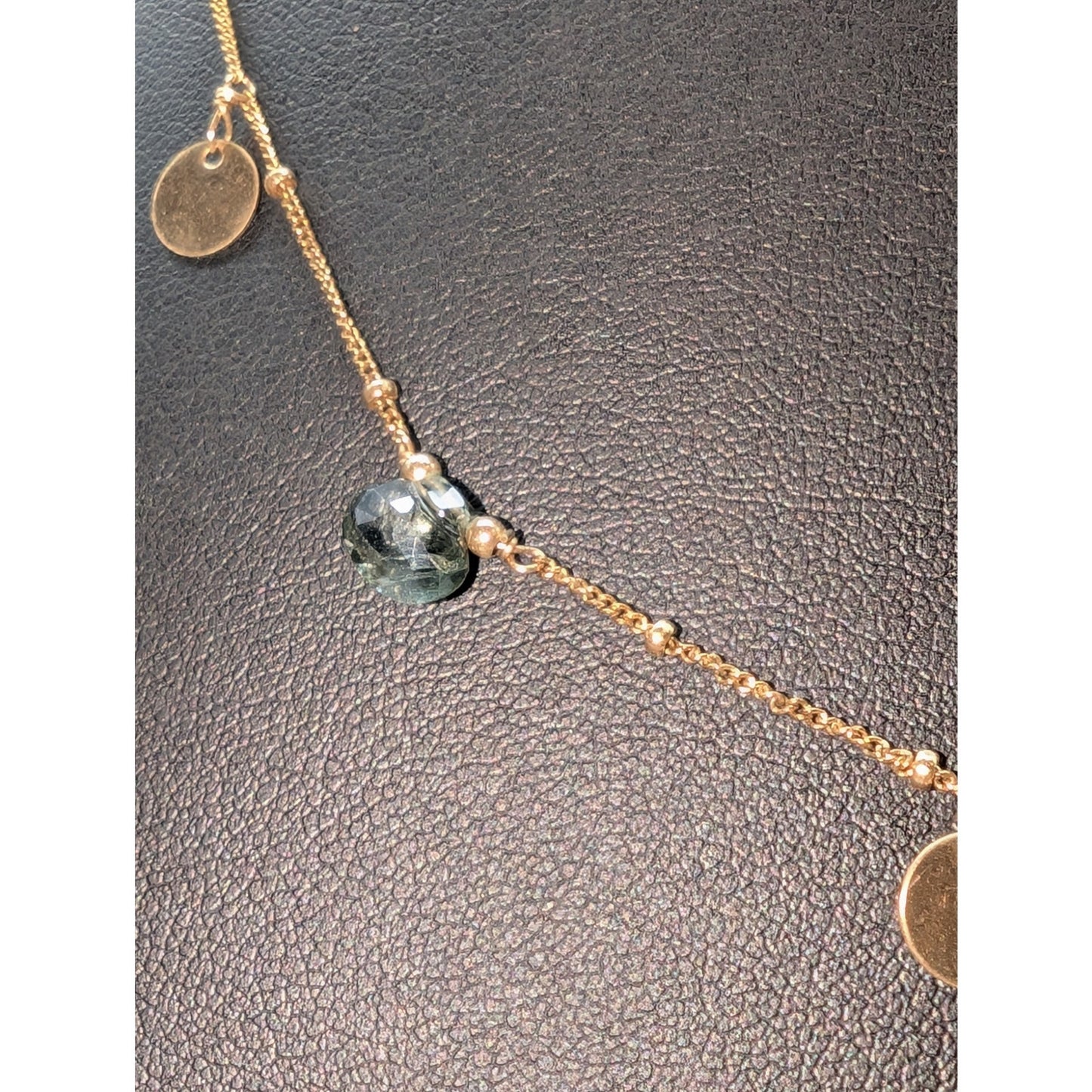 14K Gold Filled Disk & Gemstone Dangle 17"-19.5" Chain Necklace