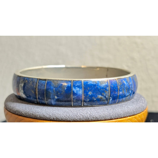 Vintage Sterling Lapis Lazuli Inlaid Bangle Bracelet 40.54 grams