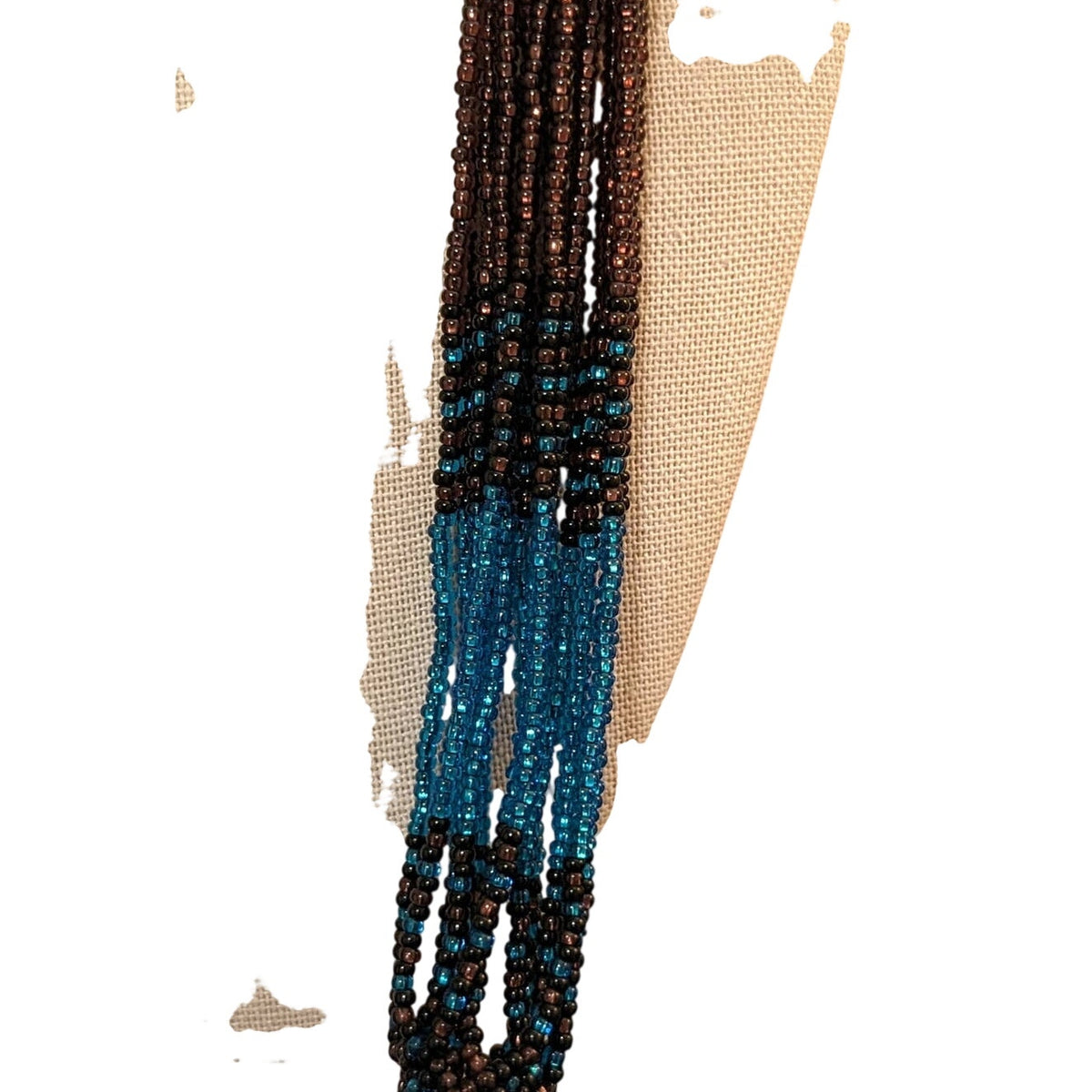 Brown & Blue Seed Bead Multi Strand Necklace With Woven Stations