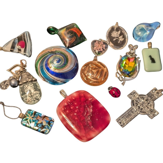 Thirteen Glass & Other Pendants & Ladybug Lot