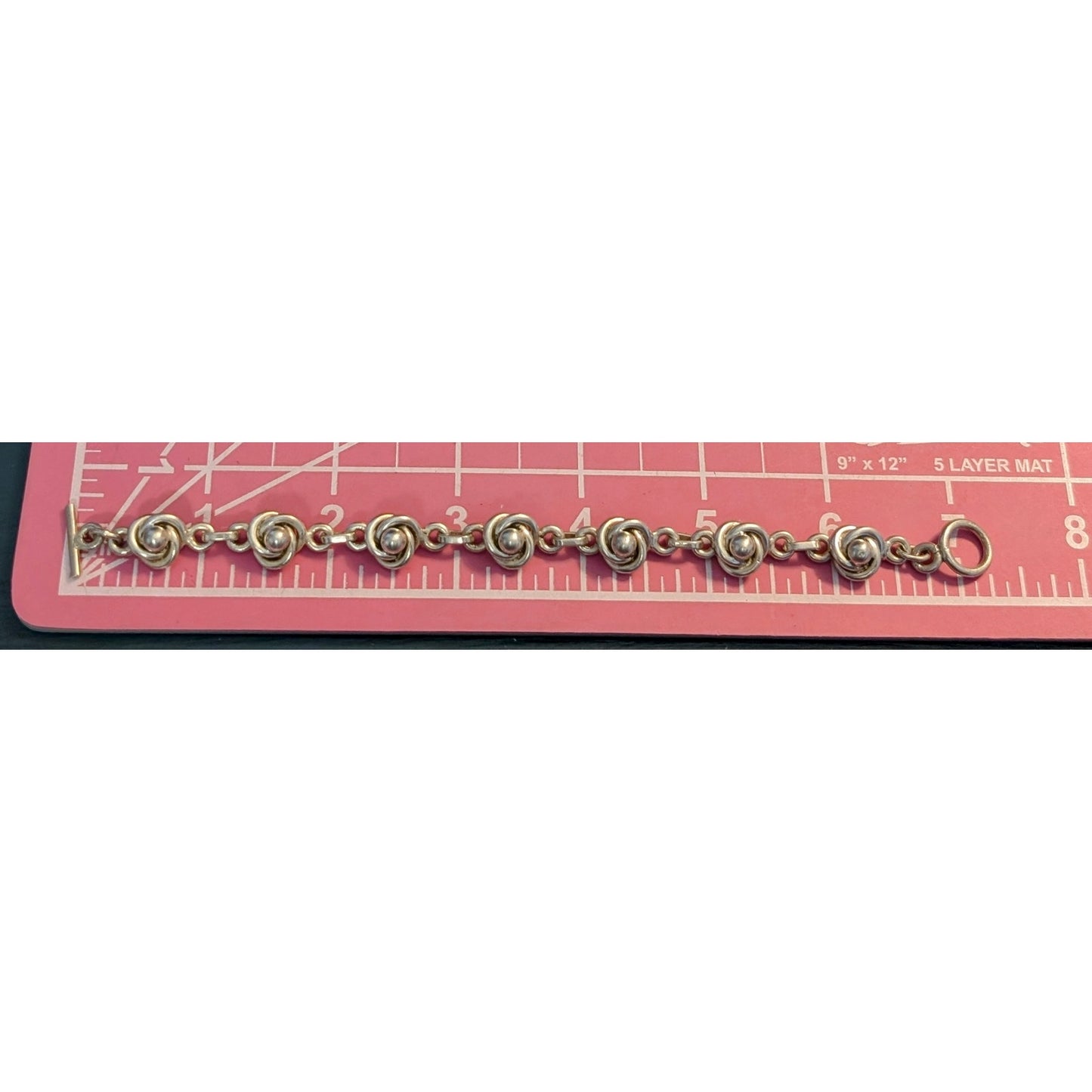 Vintage Stamped Mexico 925 Sterling Silver Love Knot Toggle Clasp Bracelet