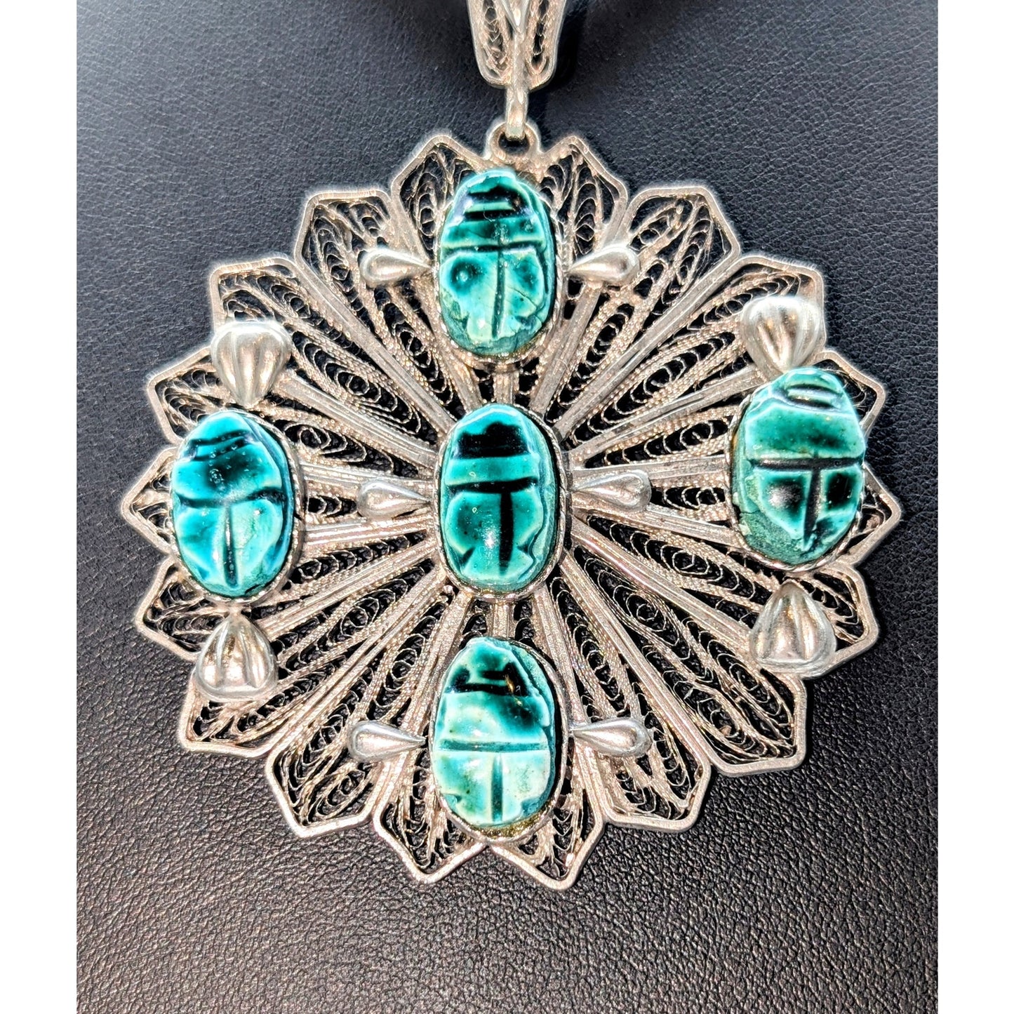 Vintage/Antique Egyptian Revival Cannetille Green Scarab Pendant (Only)