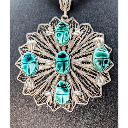 Vintage/Antique Egyptian Revival Cannetille Green Scarab Pendant (Only)