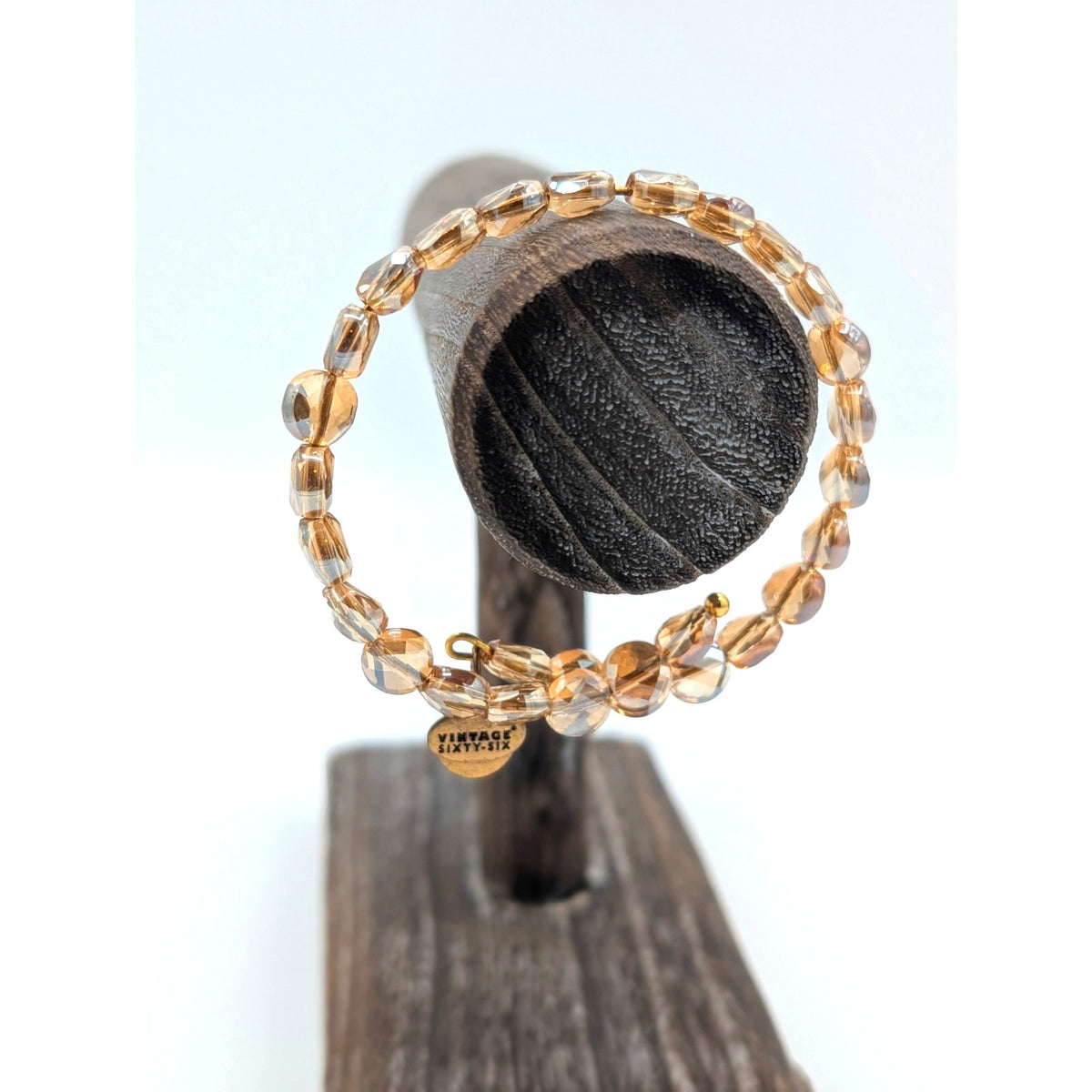 Alex and Ani Champagne Color Faceted Crystal Bead Wire Bangle Bracelet One Size