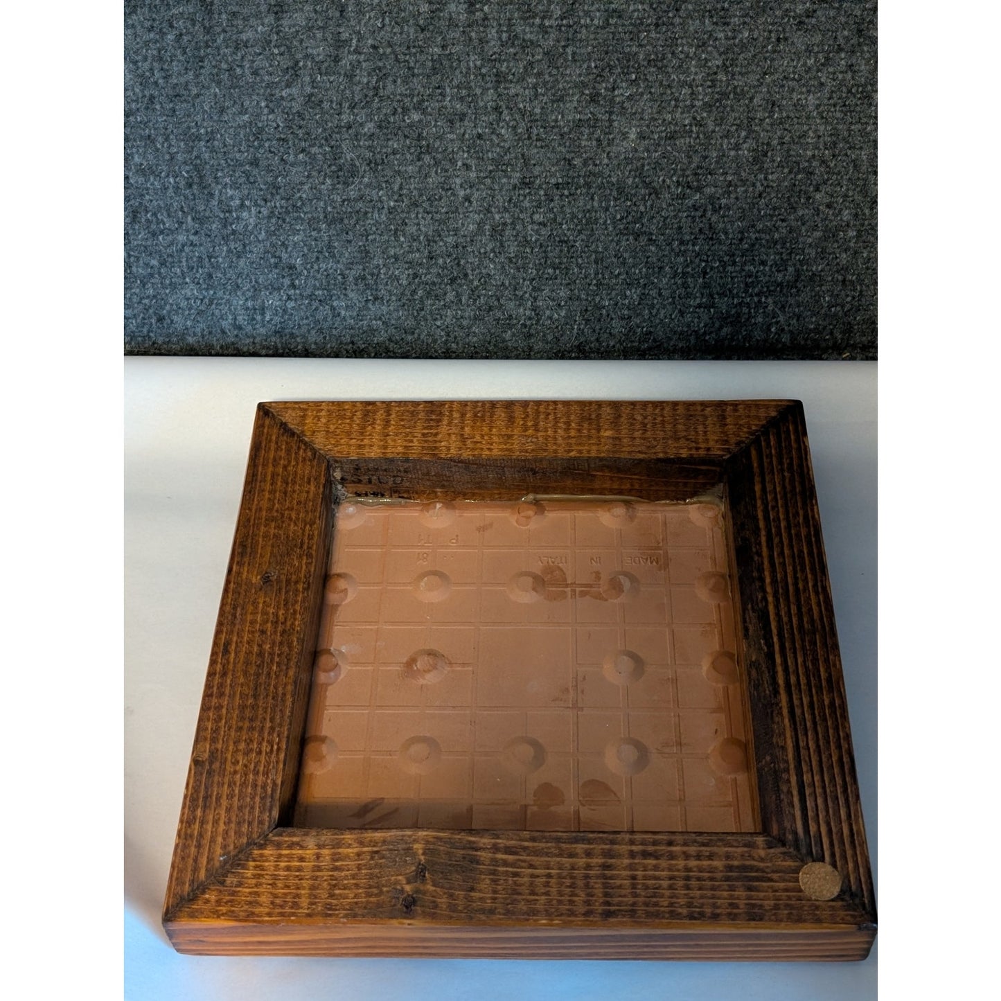 Vintage Italian Ceramic Tile Wood Framed Square Trivet Art Nouveau Pattern