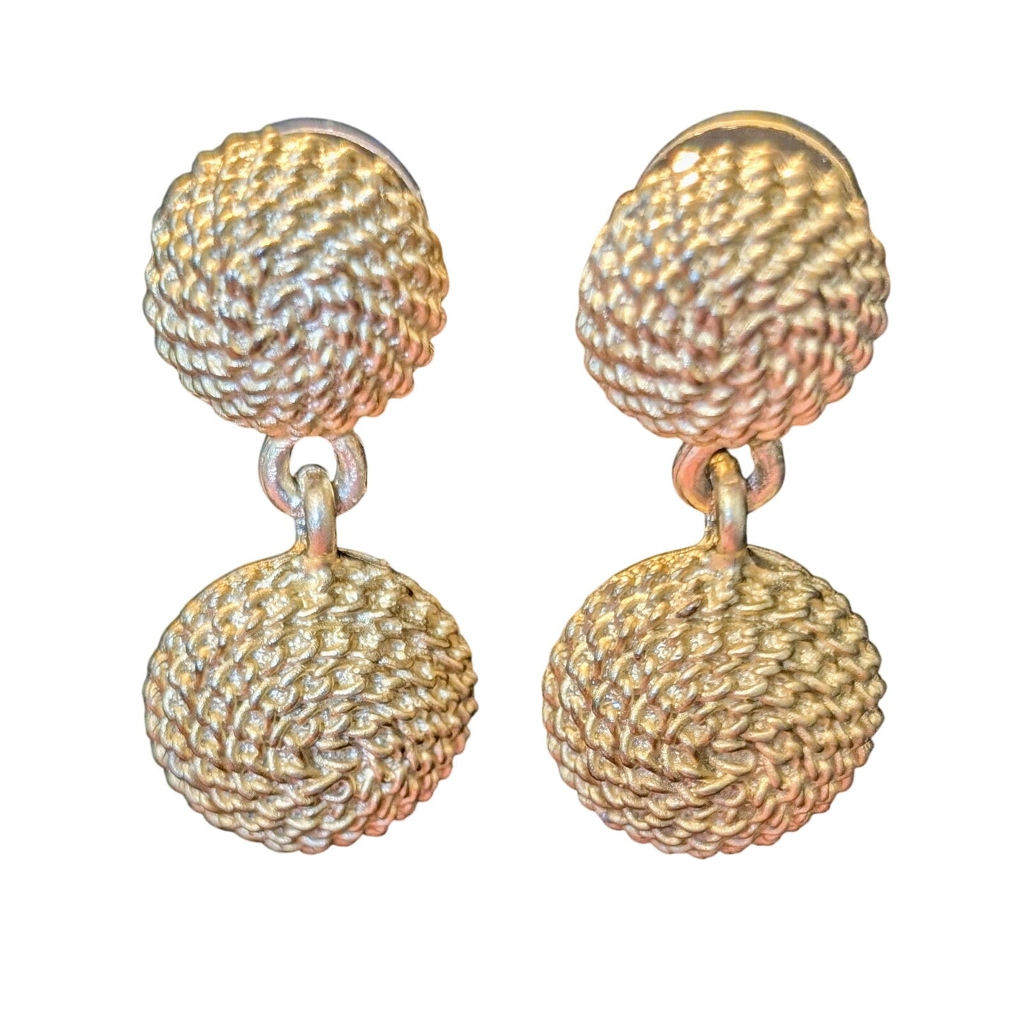 Vintage Ginnie Johansen GJD Designer Gold Tone Rope Dangle Pierced Earrings