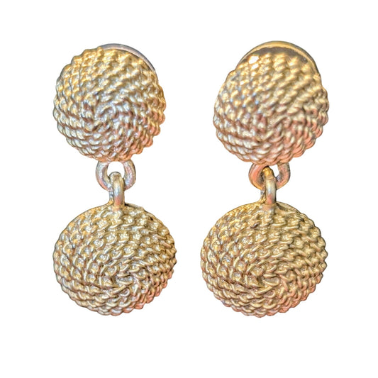 Vintage Ginnie Johansen GJD Designer Gold Tone Rope Dangle Pierced Earrings