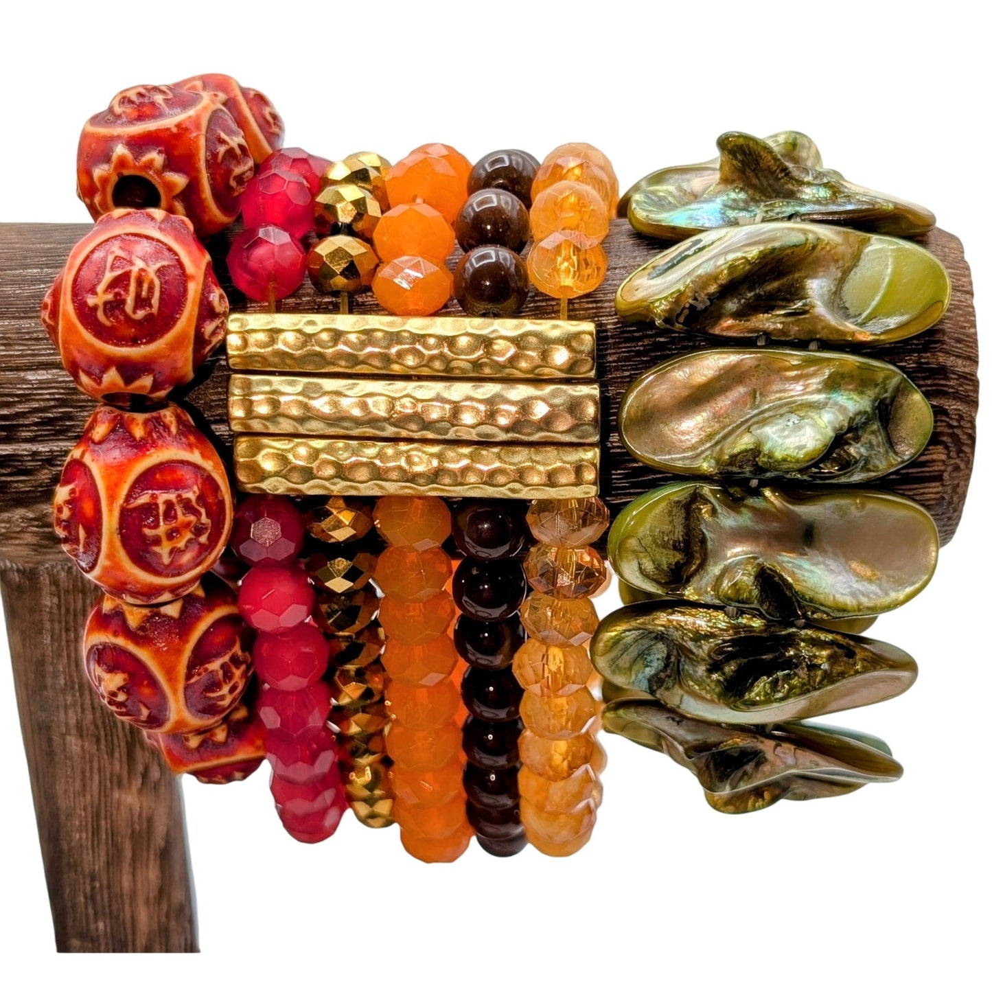 Lot of Seven Salmon/Coral/Green Theme Bracelets