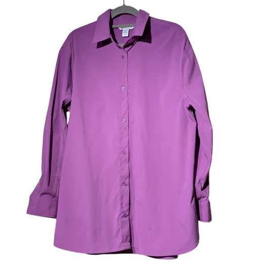 Athleta Performance Oversized Poplin Jazzy Purple Button-Up Top Women's Sz M