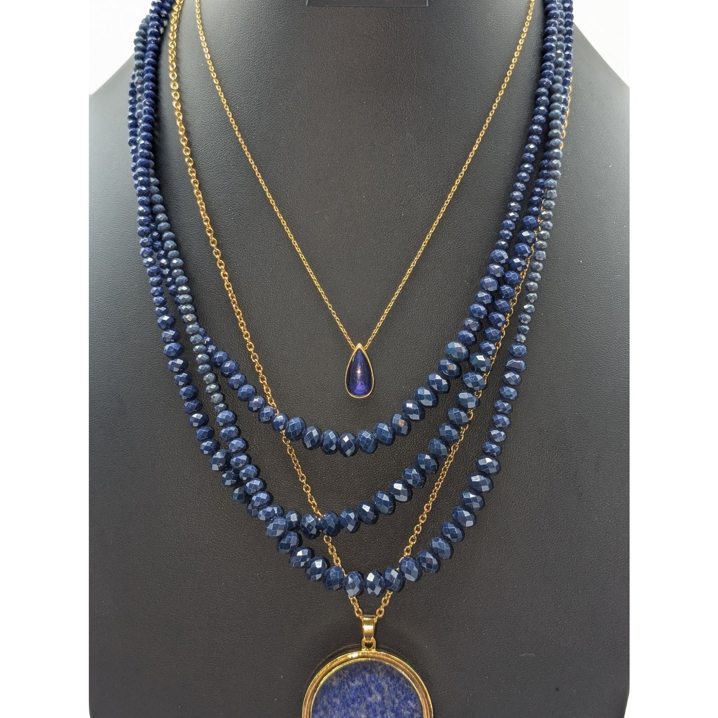 Blue Theme Jewelry Lot of Three Necklaces & Two Bracelets