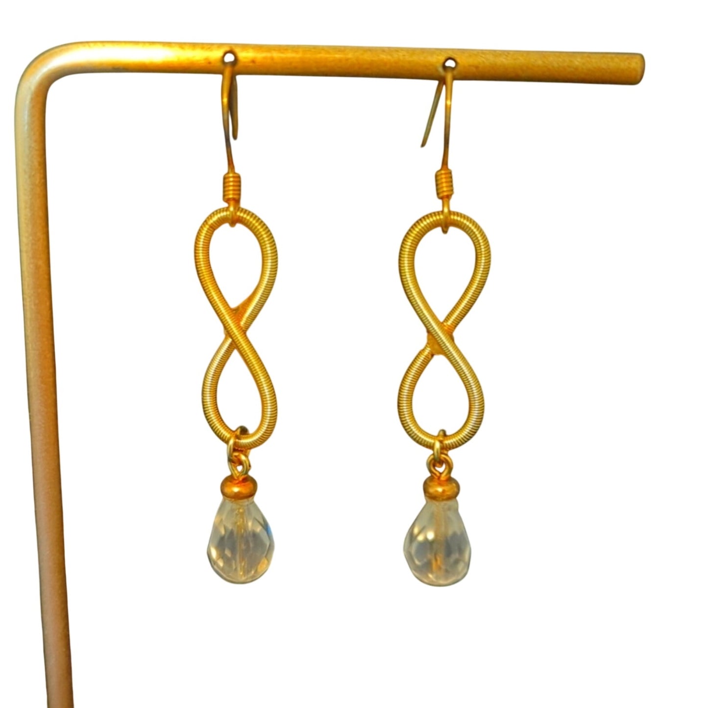 Handmade Crystal Briolette Gold Tone Slinky Infinity Dangle French Wire Earrings