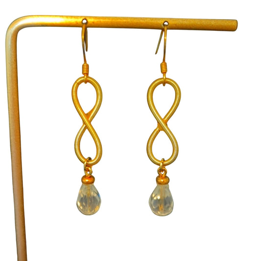 Handmade Crystal Briolette Gold Tone Slinky Infinity Dangle French Wire Earrings