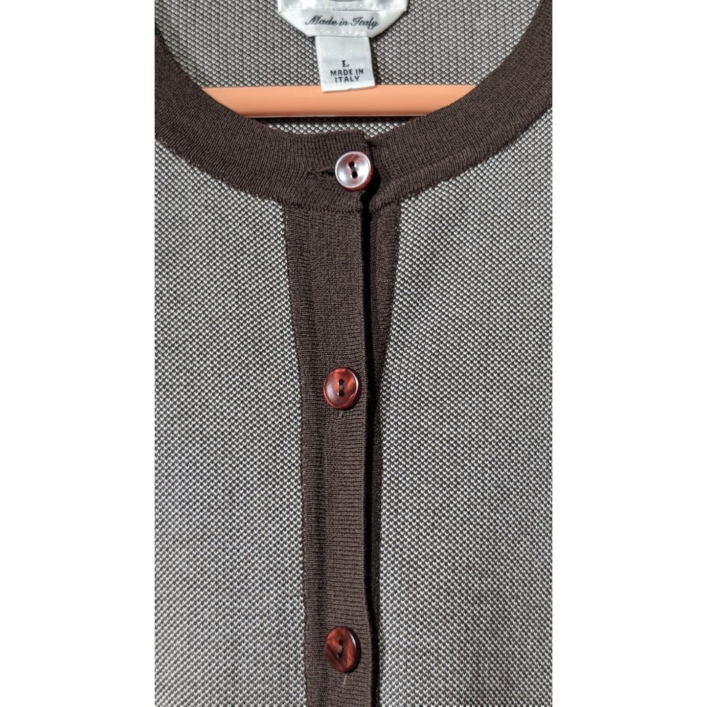 Talbot's Made in Italy Brown 'Tweed' Cotton Blend Sweater Blazer Womens Sz L
