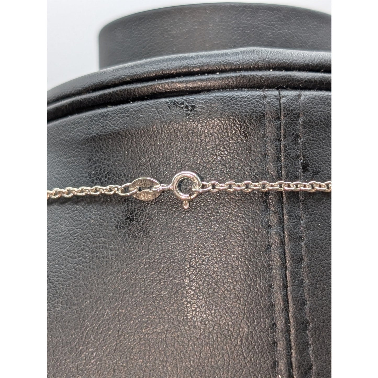 Vintage Sterling Silver Green Cabochon Pendant 18.5" Chain Necklace