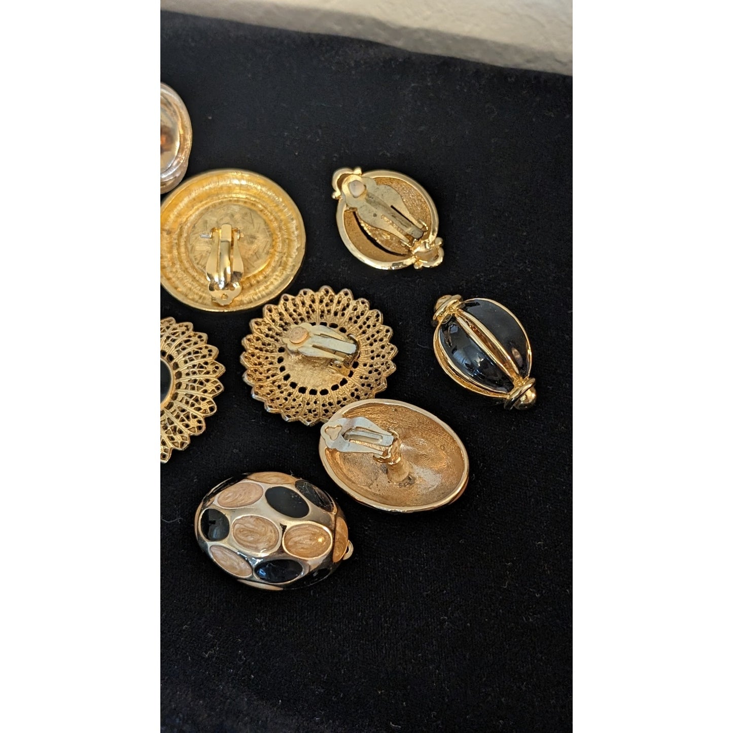Vintage Five Pair Substantial Clip On Gold Tone Metal Earring Lot