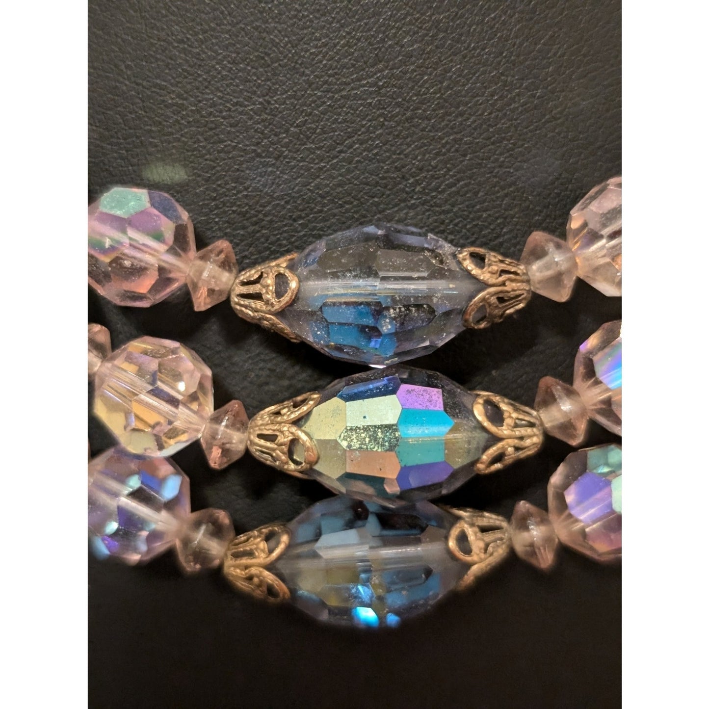 Vintage Three Strand Purple Aurora Borealis Crystal Necklace & Bracelet Set