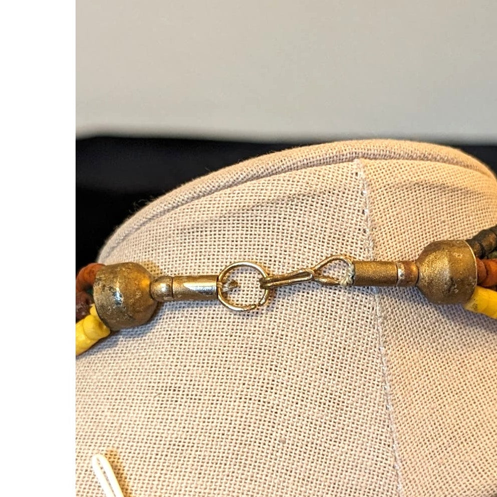 Vintage Beads in Black Brown Caramel Gold & Green Brass Accent Necklace