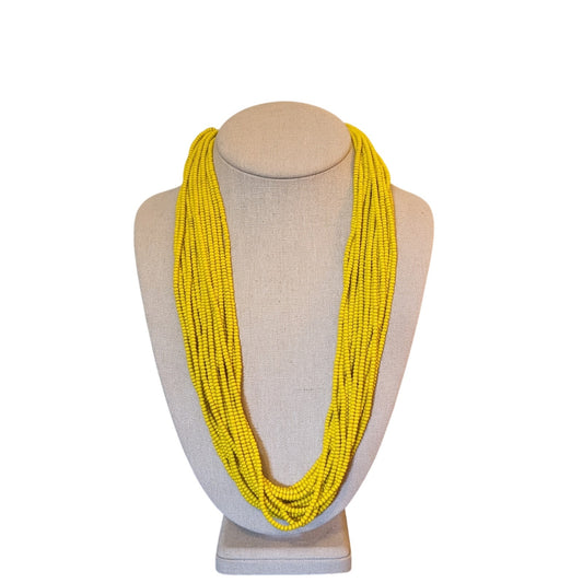 Naga Yellow 18 Strand Glass Seed Bead Ethnic Tribal Boho Necklace