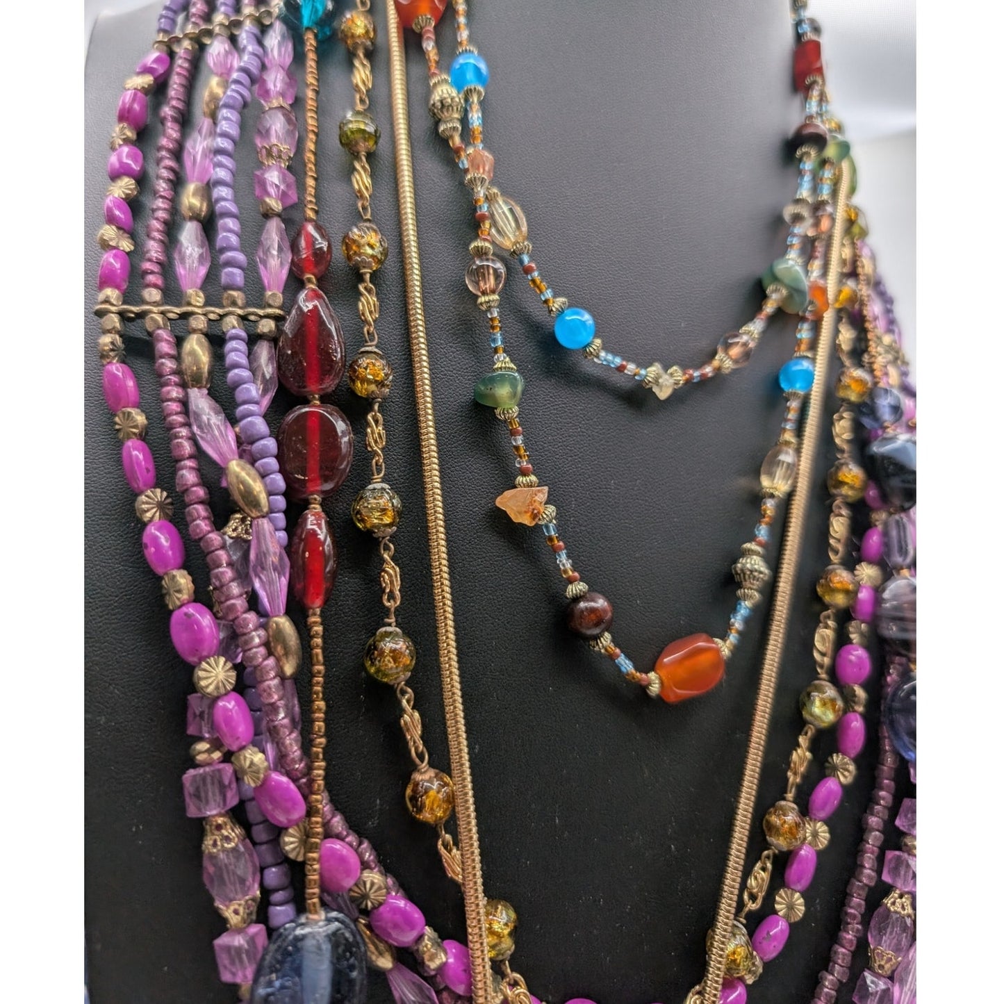 Mixed Jewelry Lot of 7 Boho Beaded & Other Necklaces & One Pr. Matching Earrings