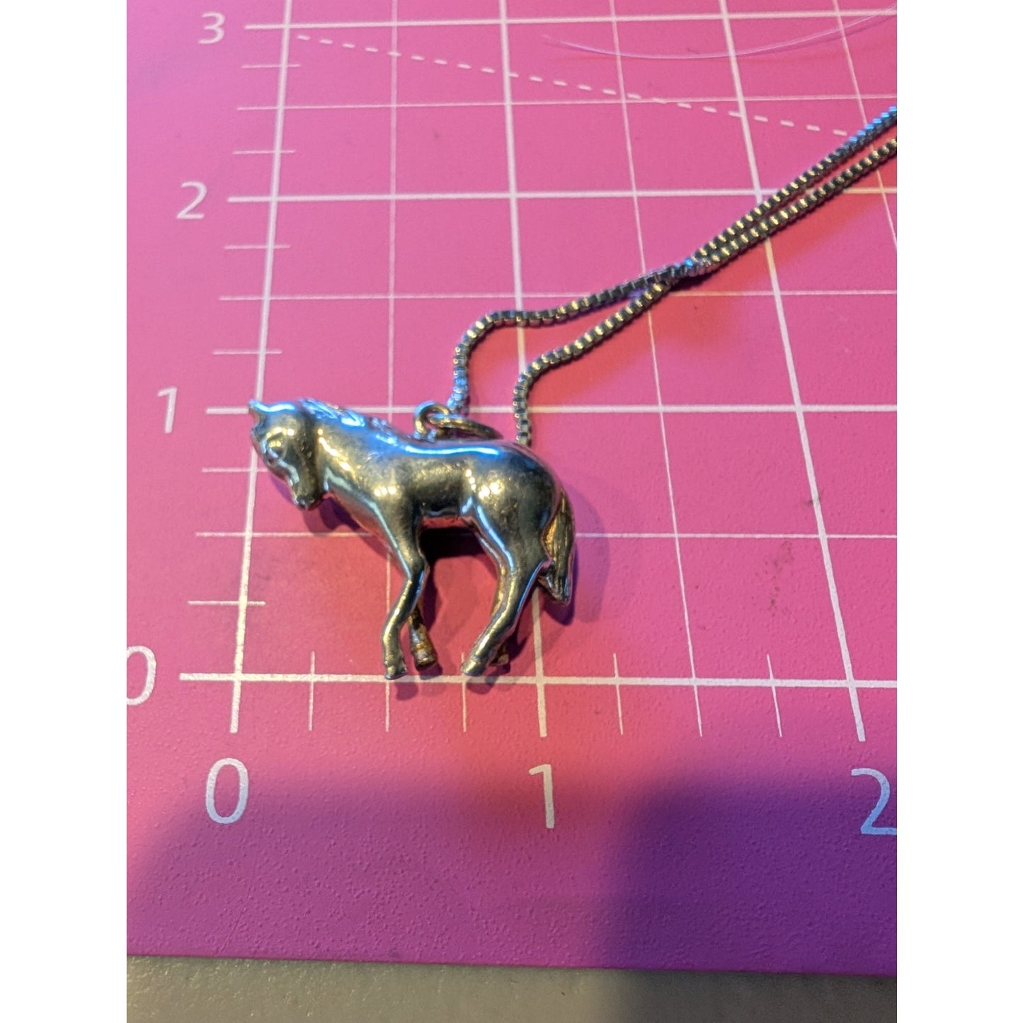 Vintage 925 Sterling Solid Horse Pendant 24" Box Chain Necklace