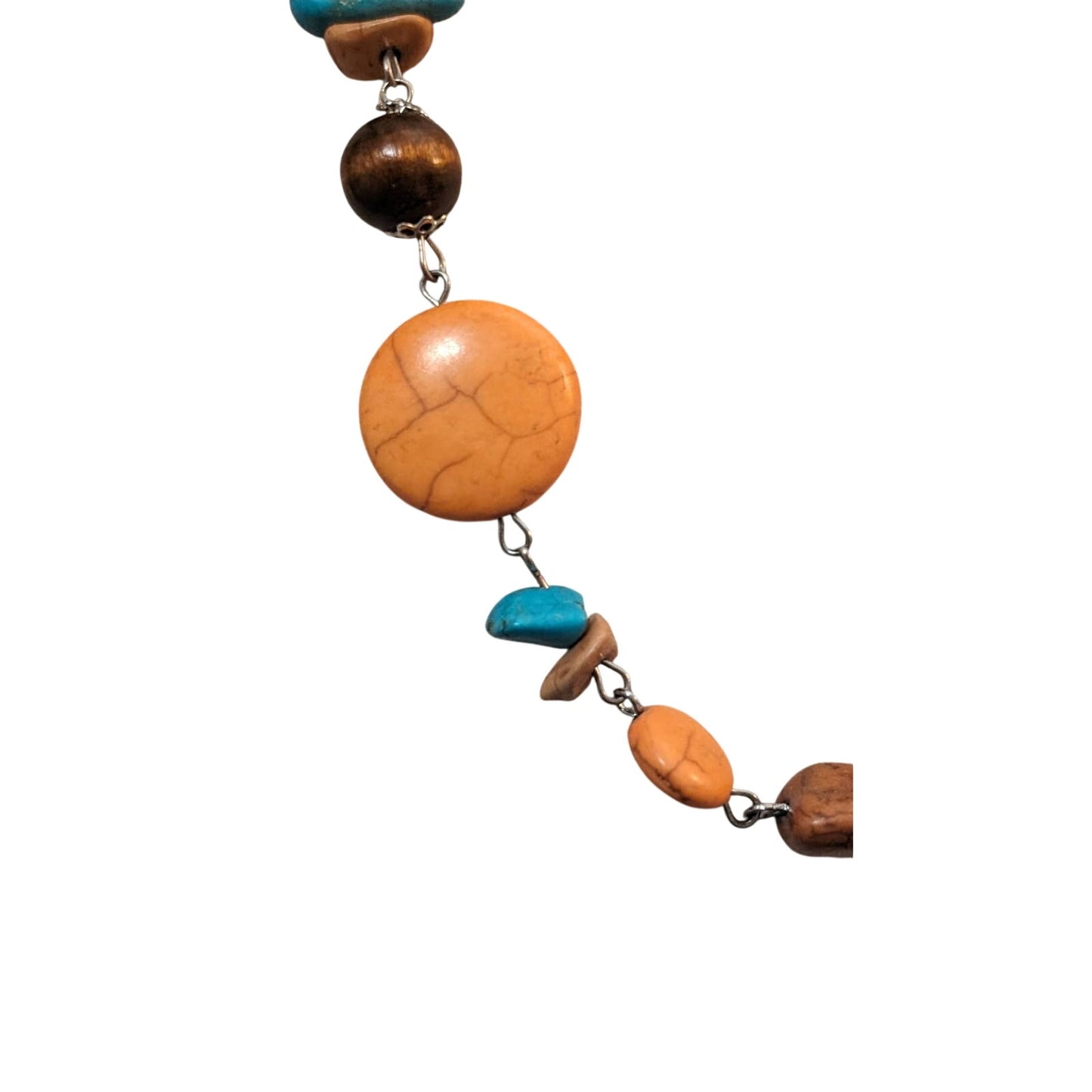 Howlite Stone in Orange, Blue and Beige w/ Brown Beads Necklace
