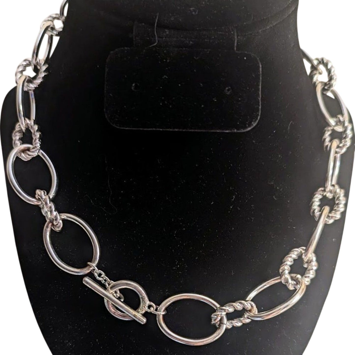 Chaps Silver Tone Oval Twisted & Polished Chain Link Toggle Clasp 18" Necklace