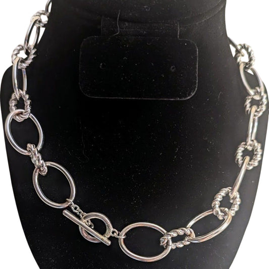 Chaps Silver Tone Oval Twisted & Polished Chain Link Toggle Clasp 18" Necklace