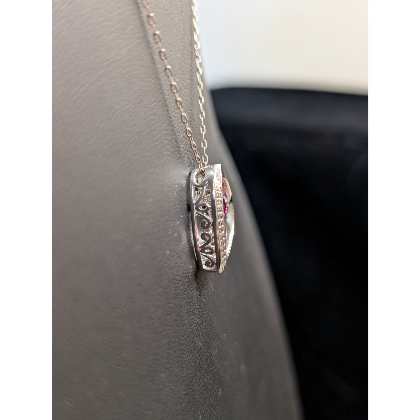 Man Made Moving Ruby 925 Sterling Silver Heart Pendant 18" Necklace
