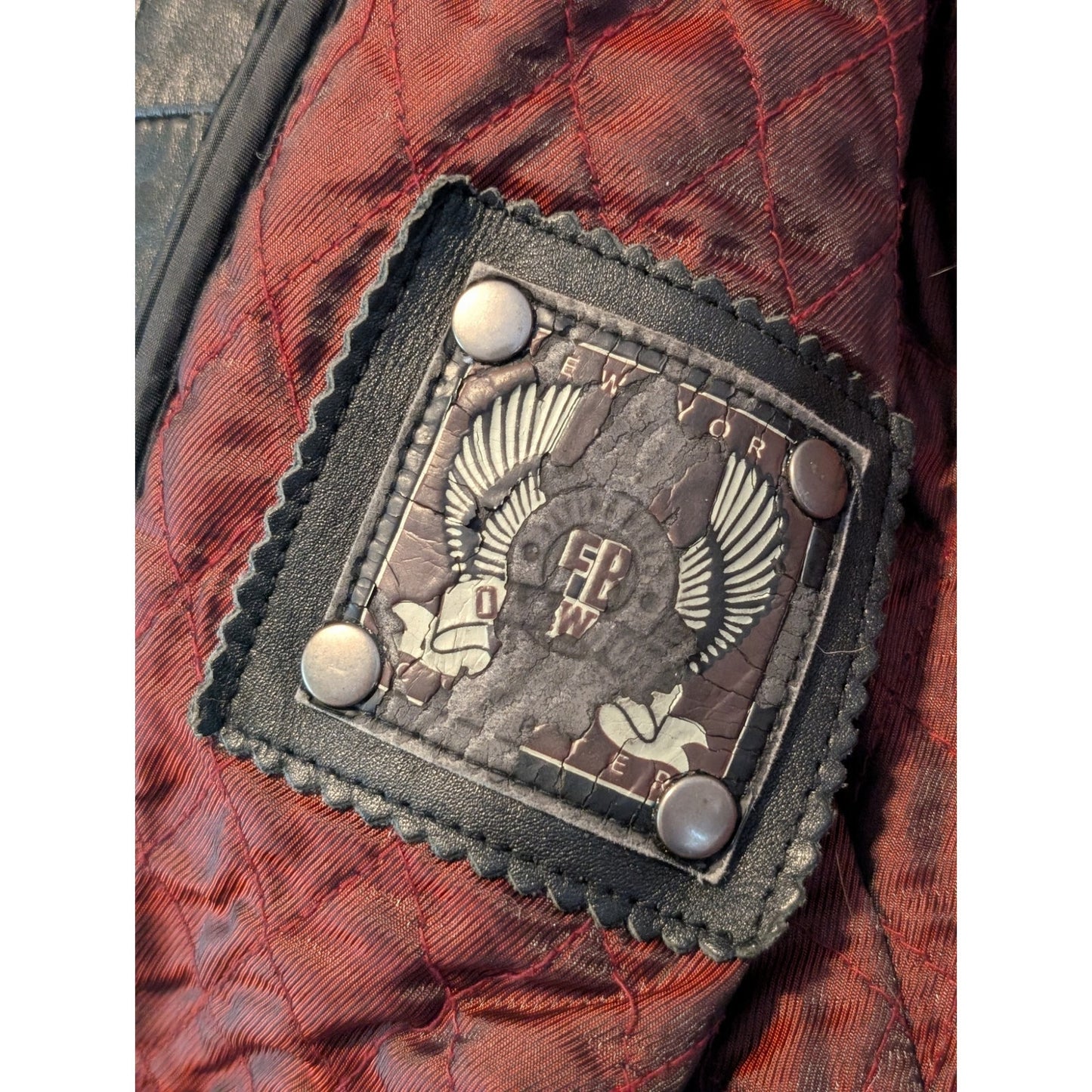 FLYING BIKES Oakwood NY Chapter Leather Zip Front Motorcycle Jacket Sz L