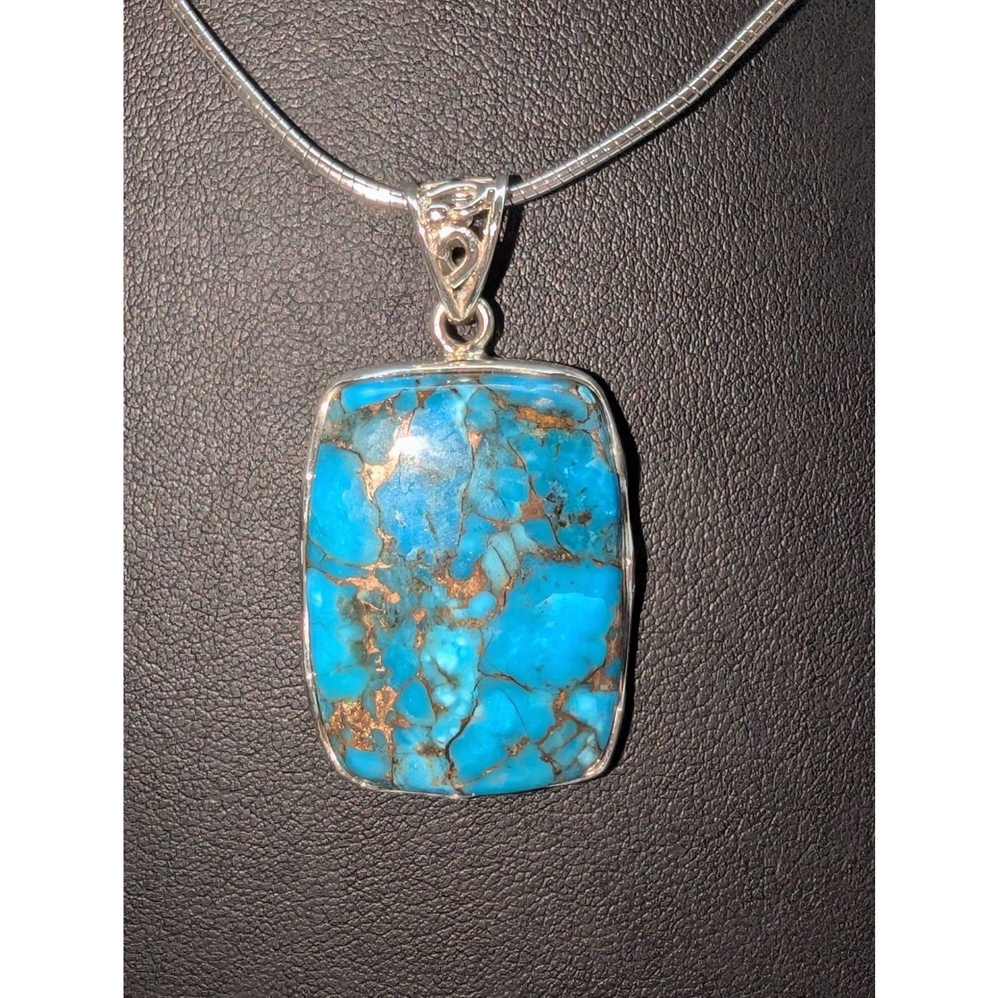 VTG 925 Sterling Silver Copper Turquoise Pendant on Sterling 18" Cable Wire