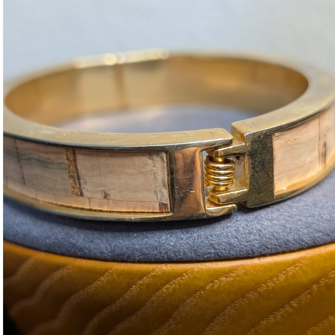 J. Crew Gold Tone Cork Hinged Oval Bangle Bracelet
