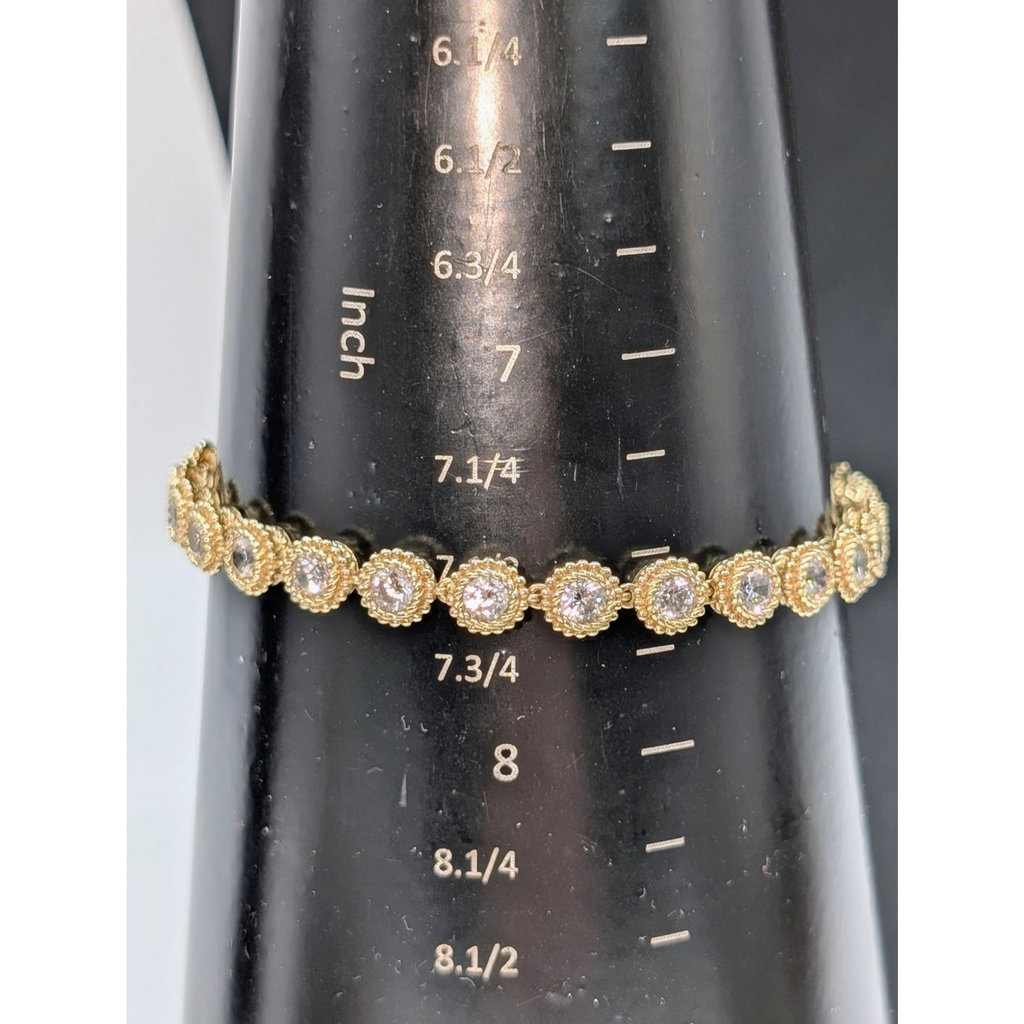 Vintage 925 Vermeil Round Beaded Bezel Set CZ Tennis Bracelet