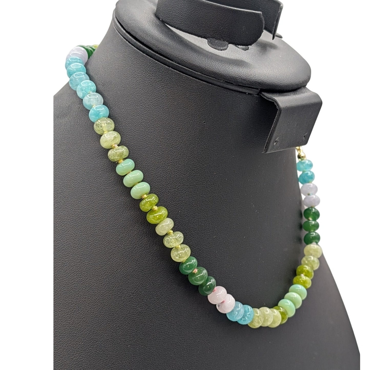 Green Blue Natural Gemstone Beaded Hand Knotted Choker 17.5" Necklace