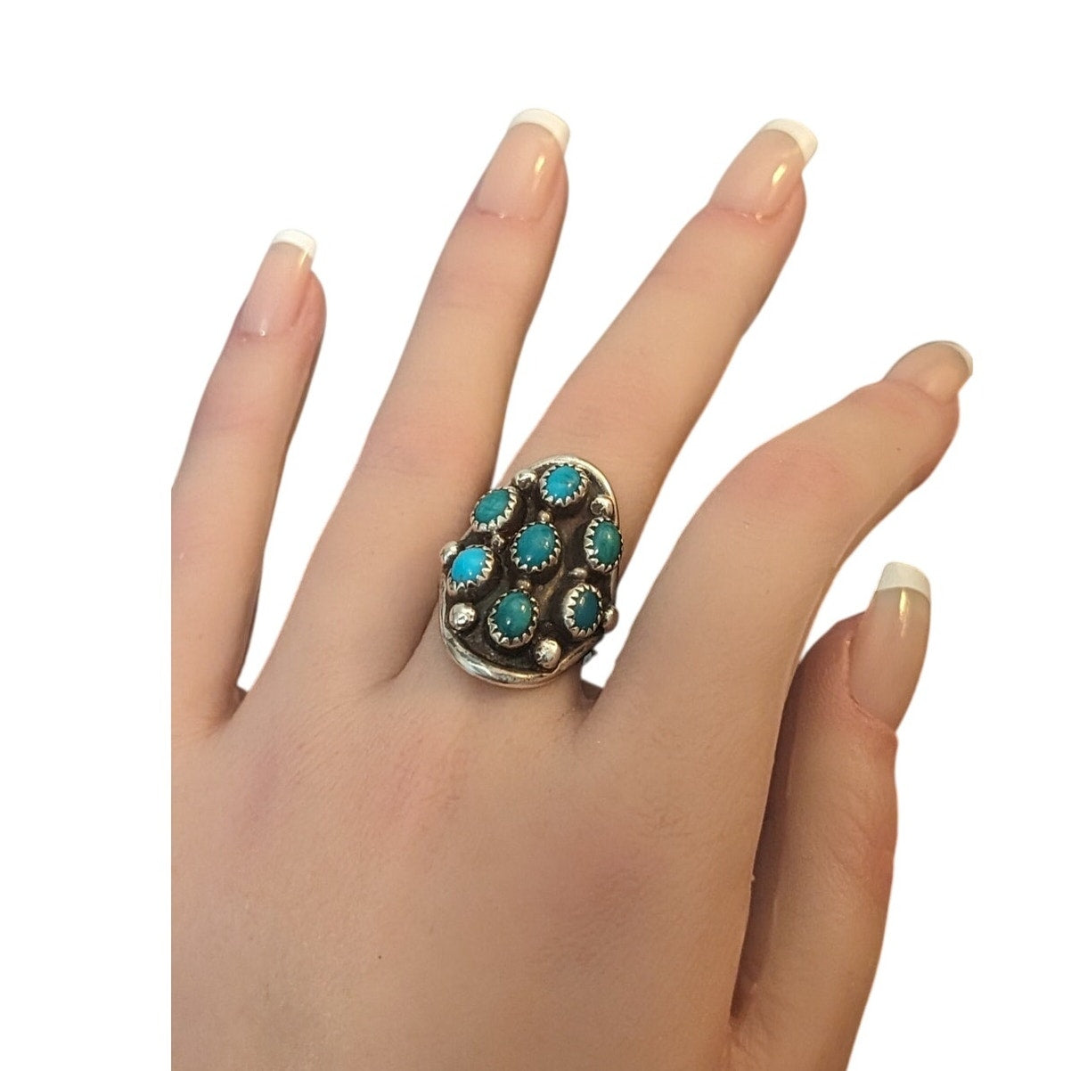 Vtg 925 Sterling Snake Eyes Turquoise Signed L. Henderson 80s Ring Sz 7.25