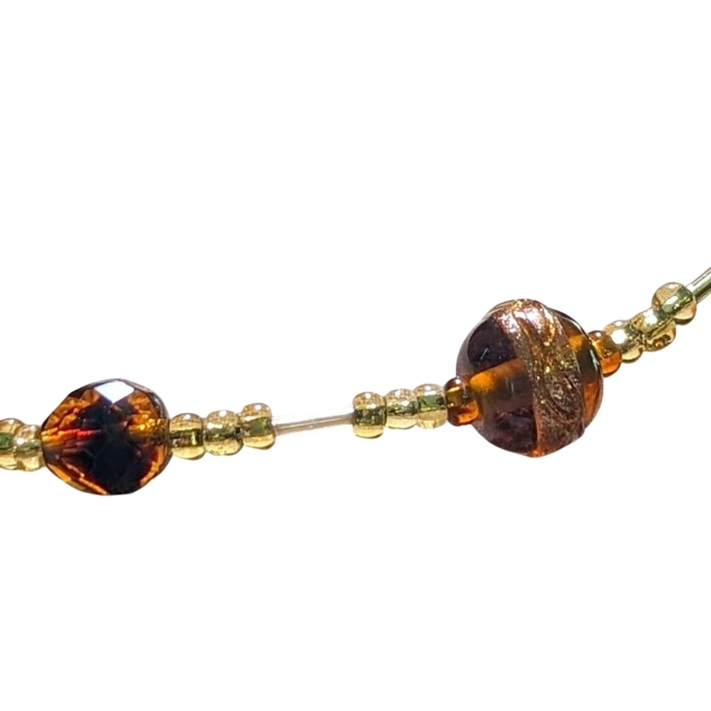 Rose Toggle Gold Brown  Lamp Work Bead Bracelet
