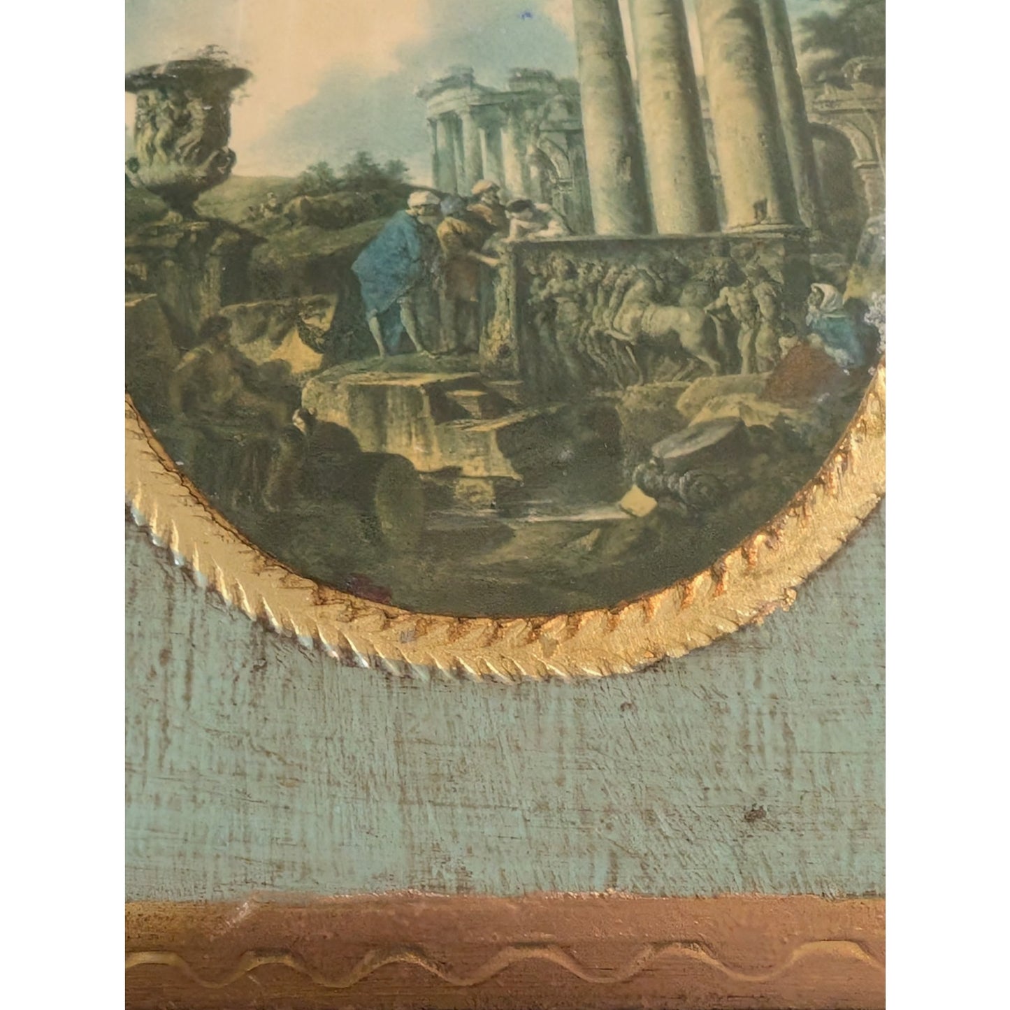 Pair of Antique Florentine Made in Italy Wall Plaques Prints of Roman Ruins