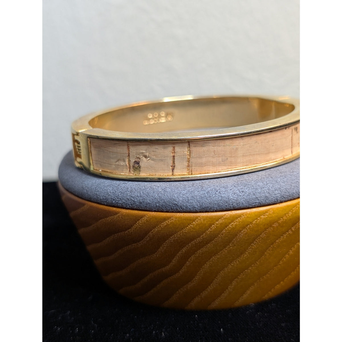J. Crew Gold Tone Cork Hinged Oval Bangle Bracelet