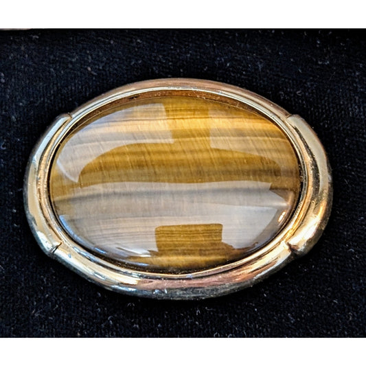 Ciner Vintage Oval Shaped Tiger Eye Gold Tone Scarf Buckle Clip