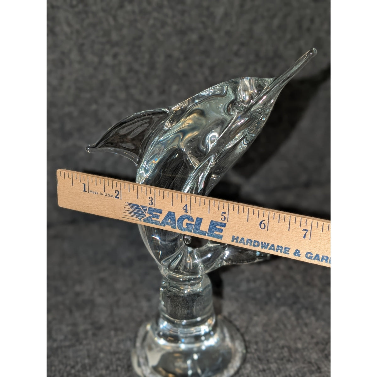 Vintage Mid-Century Estate Sale Find Clear Heavy Glass Dolphin Figurine