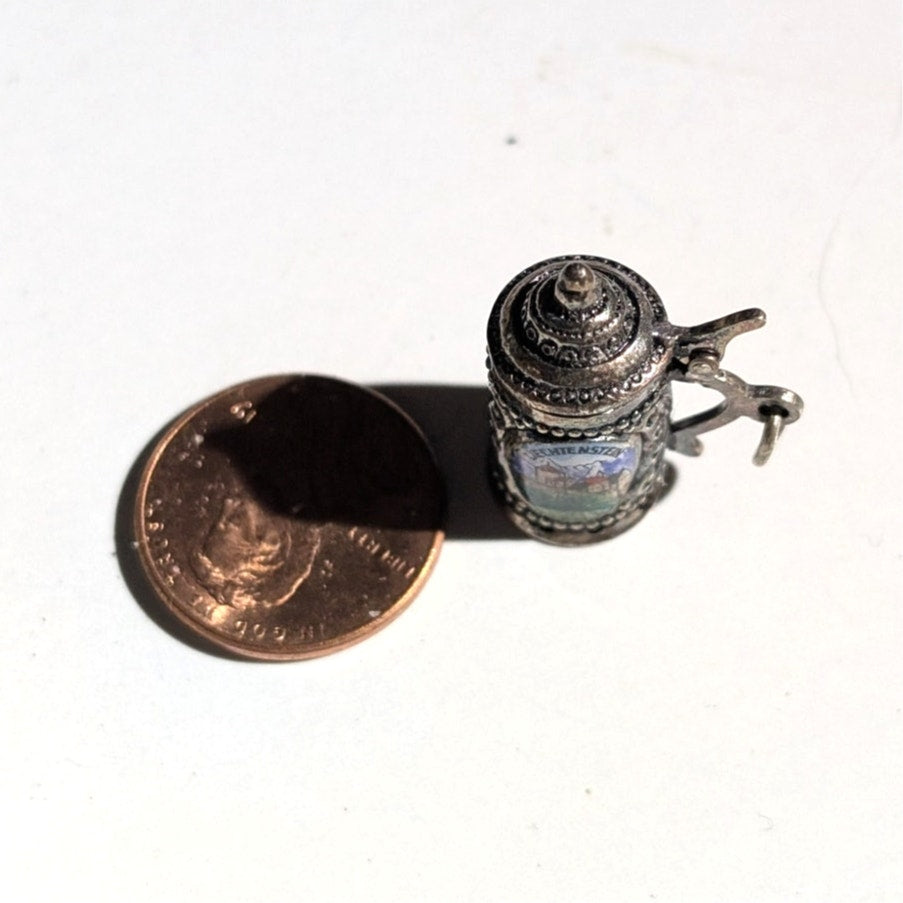 Vintage 800 Silver Enamel Liechtenstein Beer Stein Mobile Lid Charm