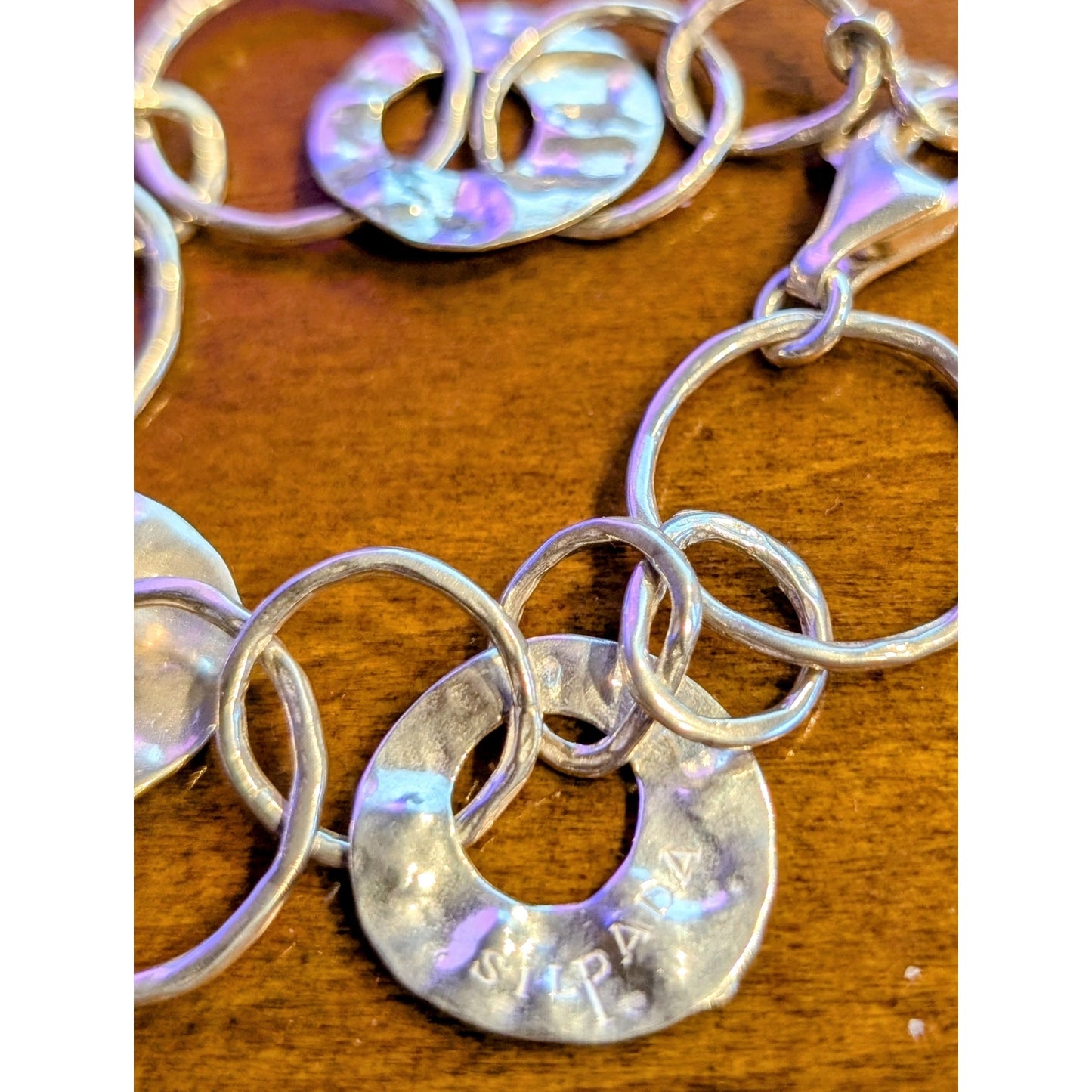 Silpada 925 Sterling Silver Hammered Circle Loopy Chain Bracelet