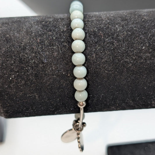 Aquamarine Bead Marked RL 925 Charm Dangle Bangle Bracelet