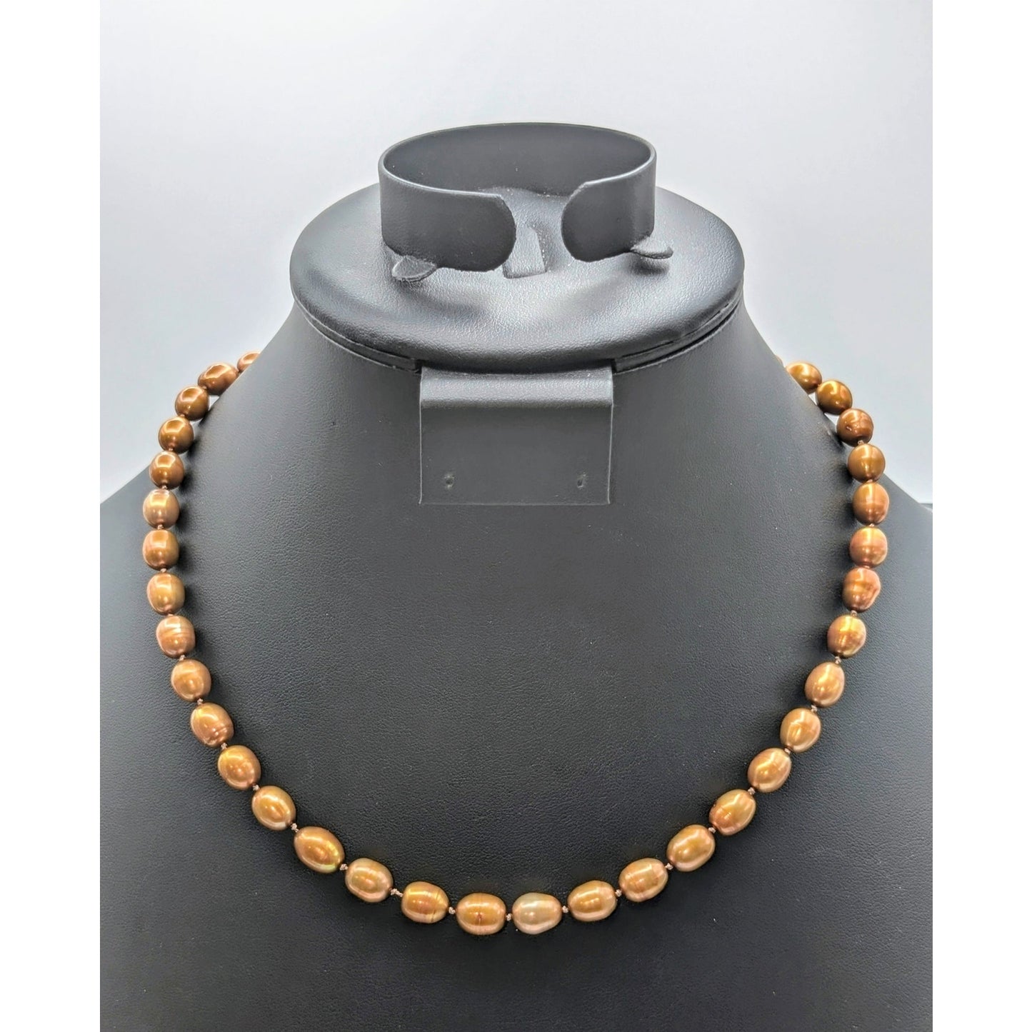 Vintage Golden Brown Genuine Pearl Knotted 18.75" Necklace