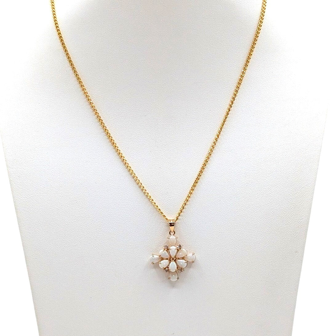 Vintage Multi Opal Crystal Pendant Gold Tone 18" Chain Necklace
