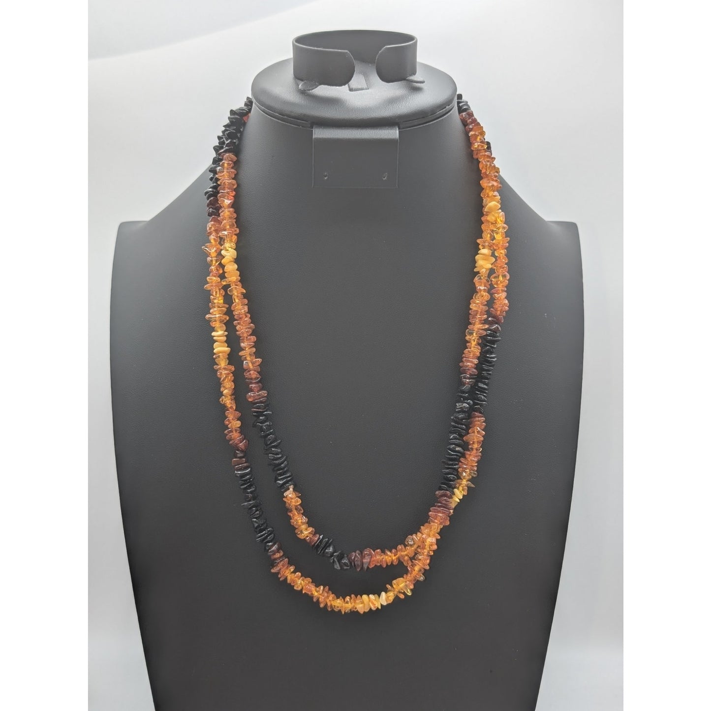 Vtg Baltic Yellow Honey Brown Black Color Naturally Shaped Amber Bead Necklace