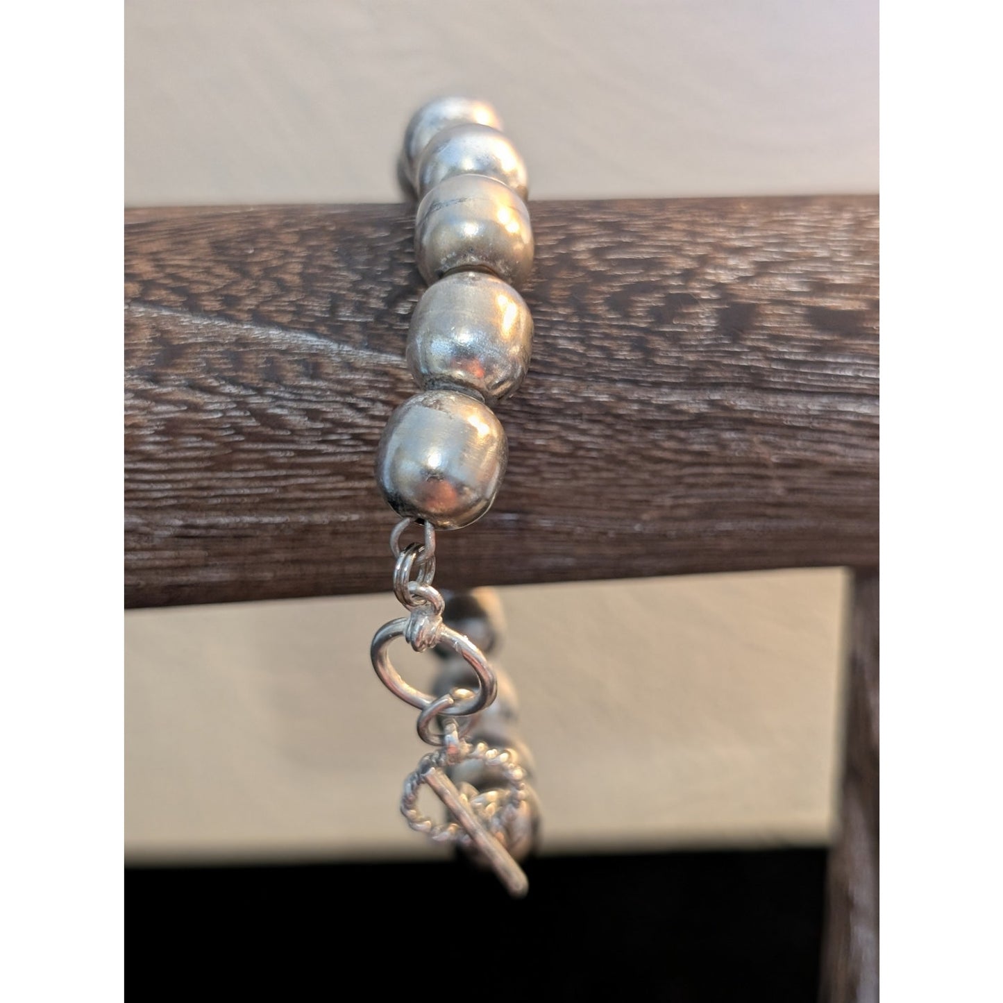 Vintage SilverTone Beads Strung On Wire & 925 Sterling Silver Toggle Clasp