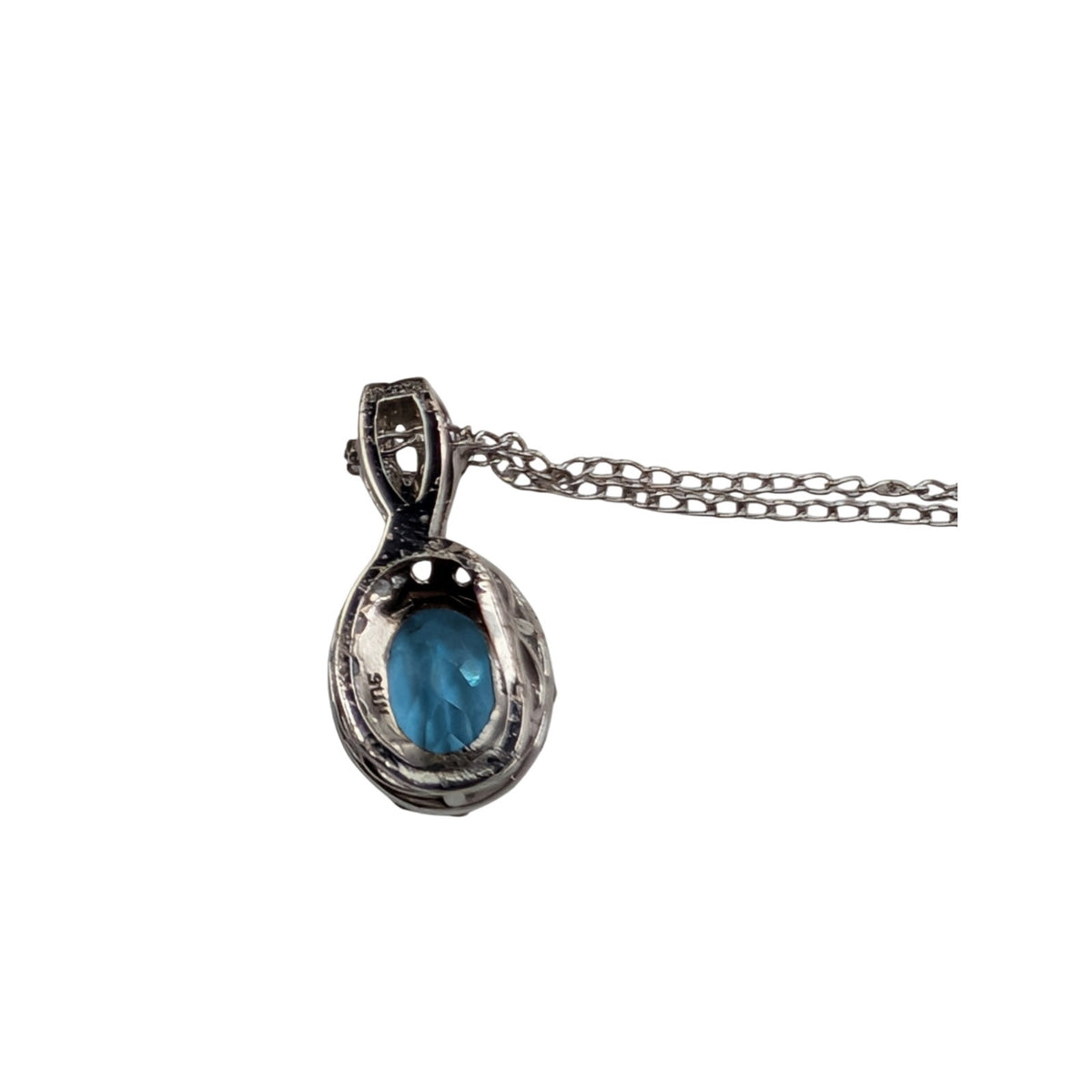 Vtg 925 Sterling Silver Blue & White Topaz Gemstone Pendant 16" Chain Necklace