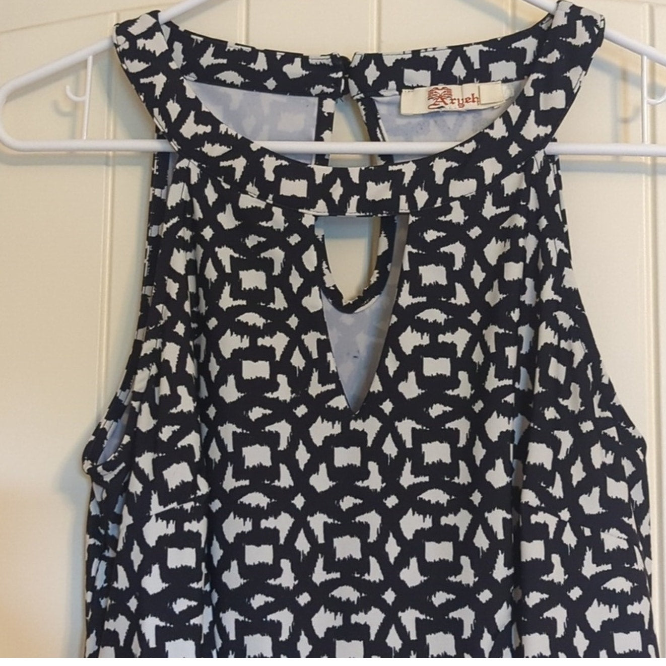 Aryeh Anthropologie Black Ivory Geometric Sleeveless A Line Dress Women's Sz. M